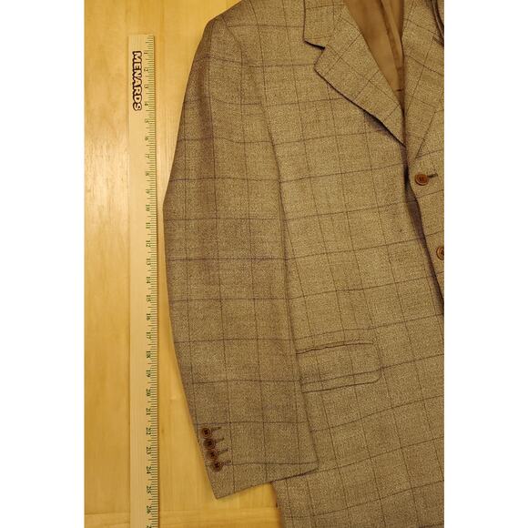 Canali Hopsack Blazer Size 42 Wool Silk Blend Brown Windowpane Plaid 3 Button - Picture 9 of 15